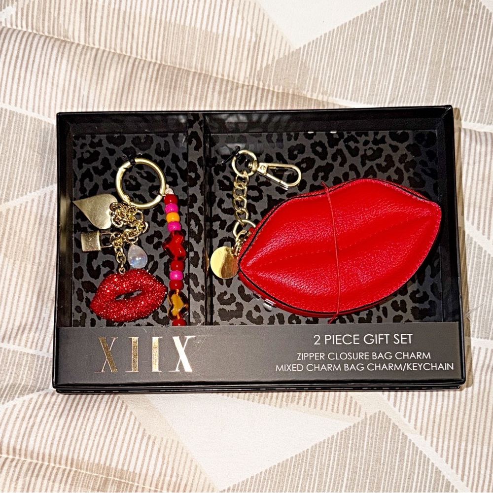 Red Lip Charm Keychain & Zipper Pouch Set